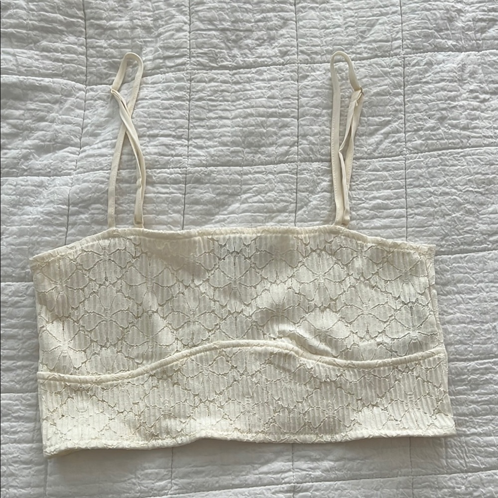 Cream Textured Crop Top